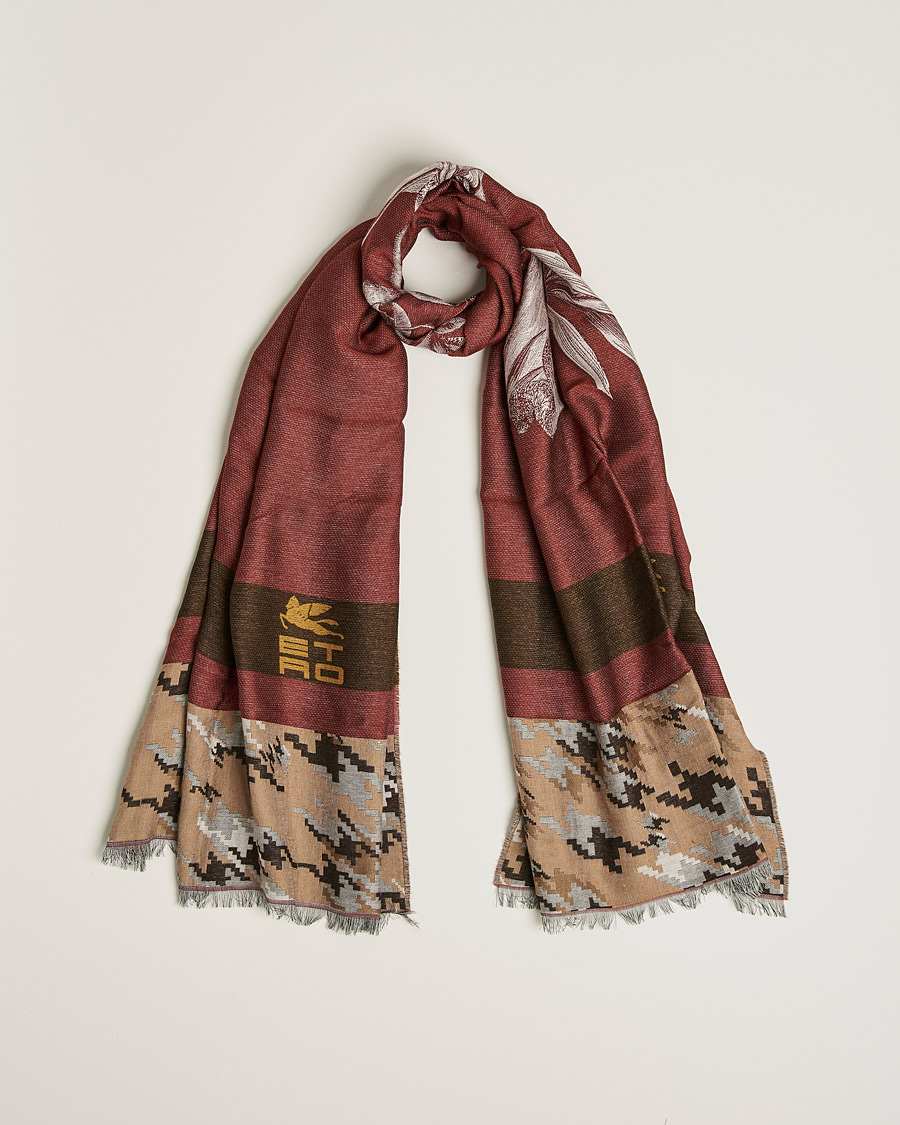 Herren | Etro Houndstooth Jacquard Scarf Burgundy/Brown | Etro | Houndstooth Jacquard Scarf Burgundy/Brown