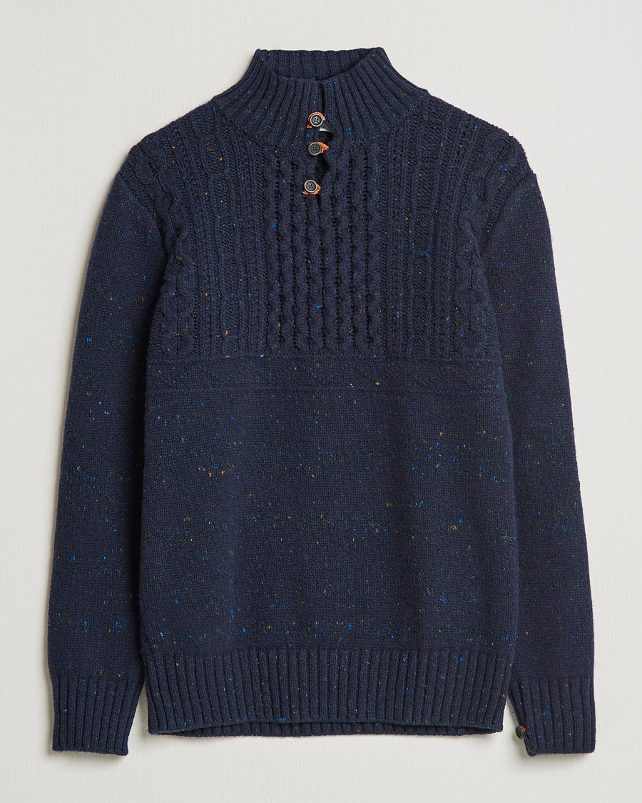 Herren | Pullover | Inis Meáin | Wool/Cashmere Máirtín Beag Galánta Button Neck Navy