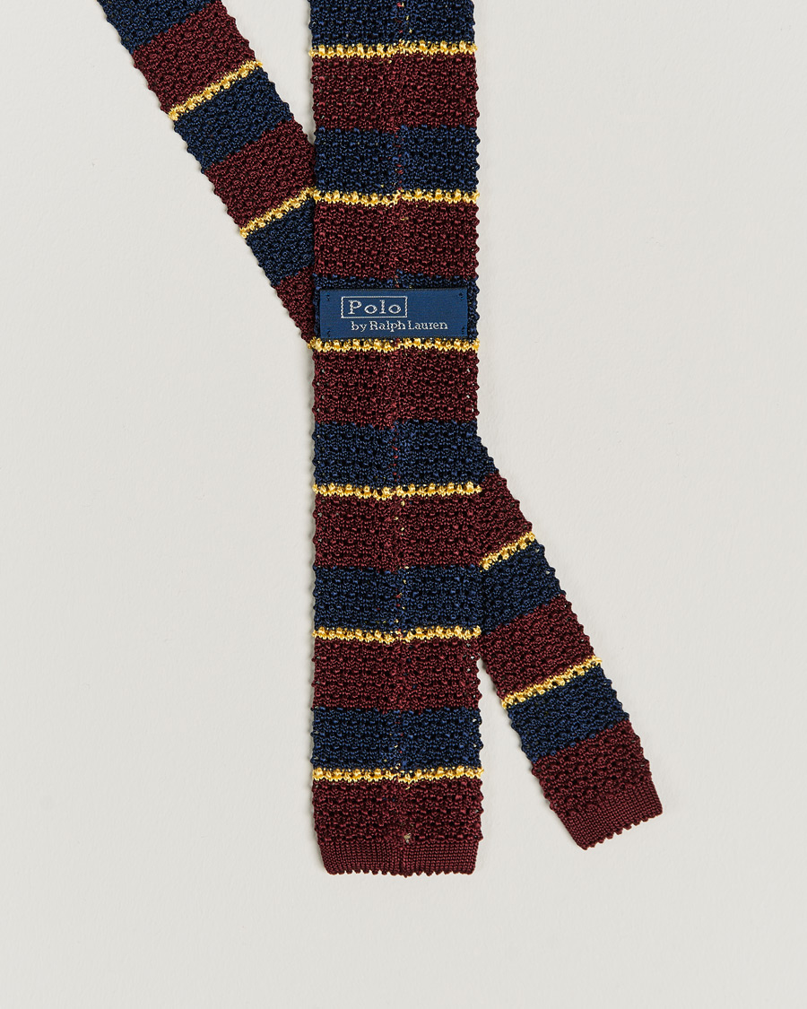 Herren | Polo Ralph Lauren Knitted Striped Tie Wine/Navy/Gold | Polo Ralph Lauren | Knitted Striped Tie Wine/Navy/Gold
