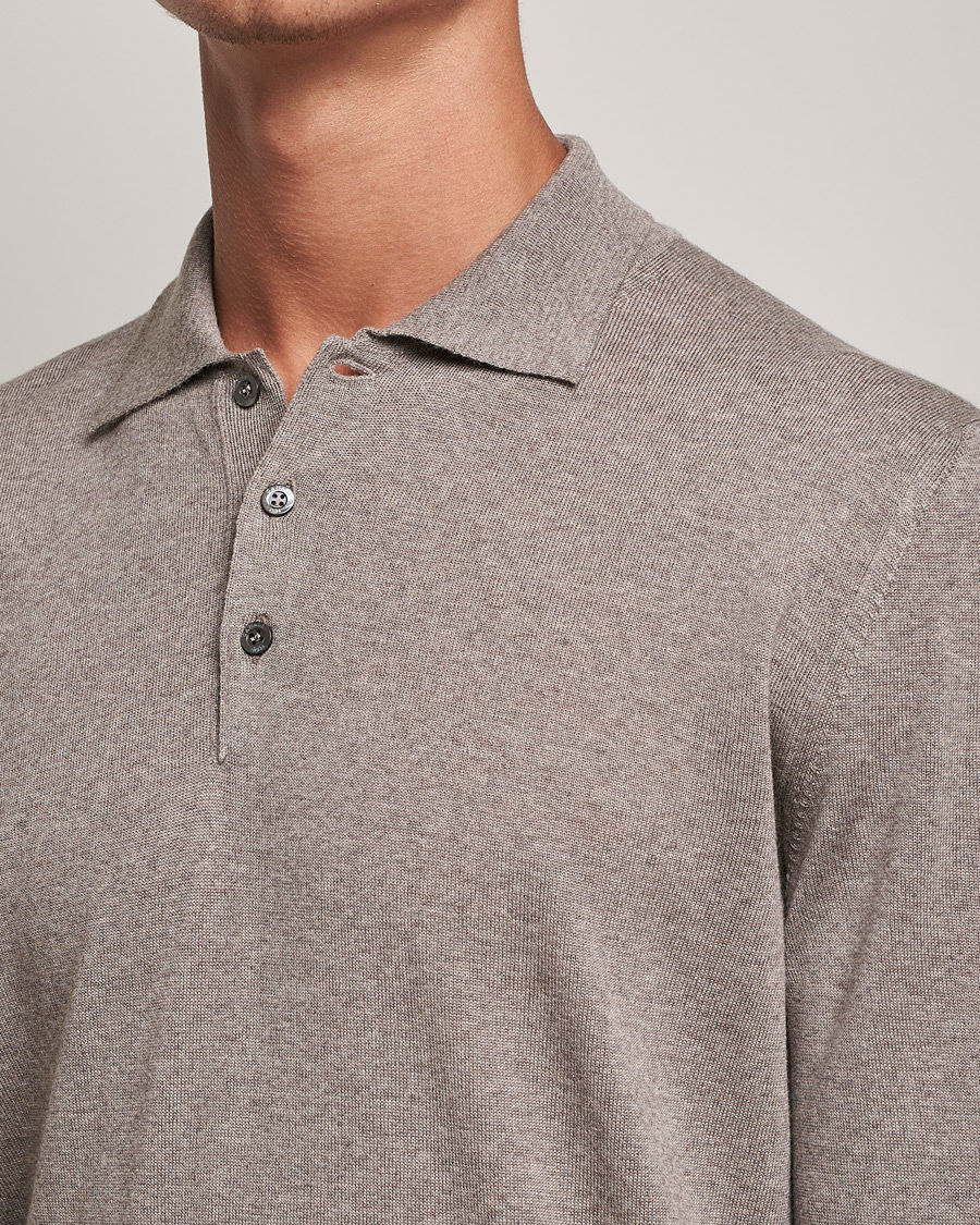 Herren | Pullover | Canali | Merino Wool Knitted Polo Taupe