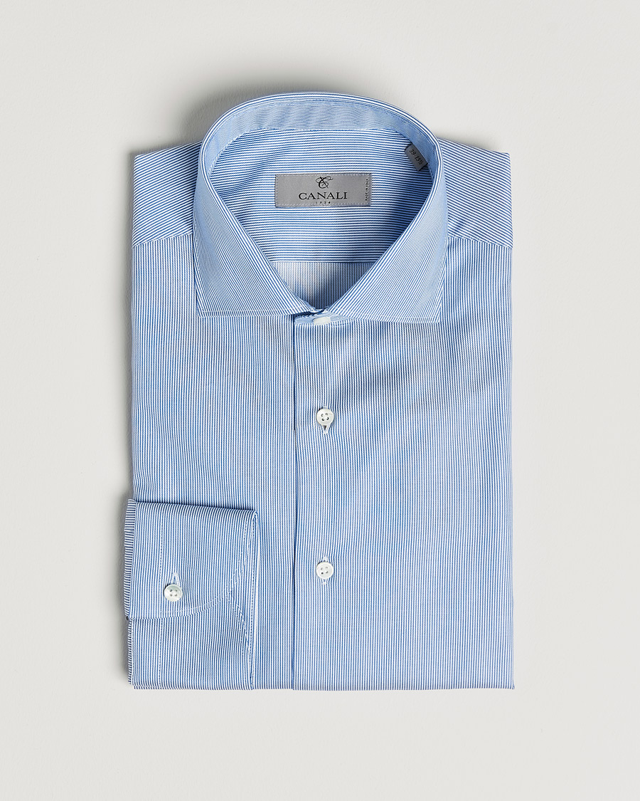 Herren | Hemden | Canali | Slim Fit Cut Away Shirt Blue Stripe