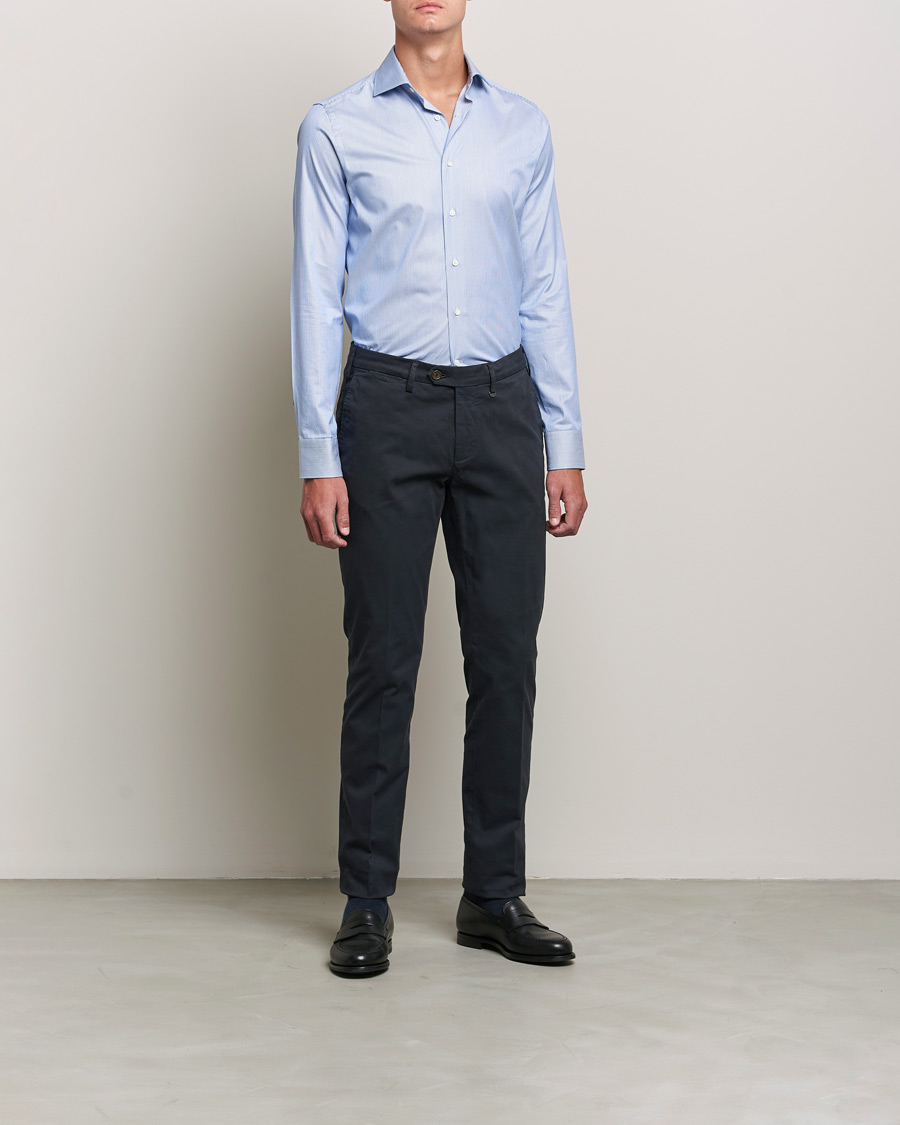 Herren | Hemden | Canali | Slim Fit Cut Away Shirt Blue Stripe