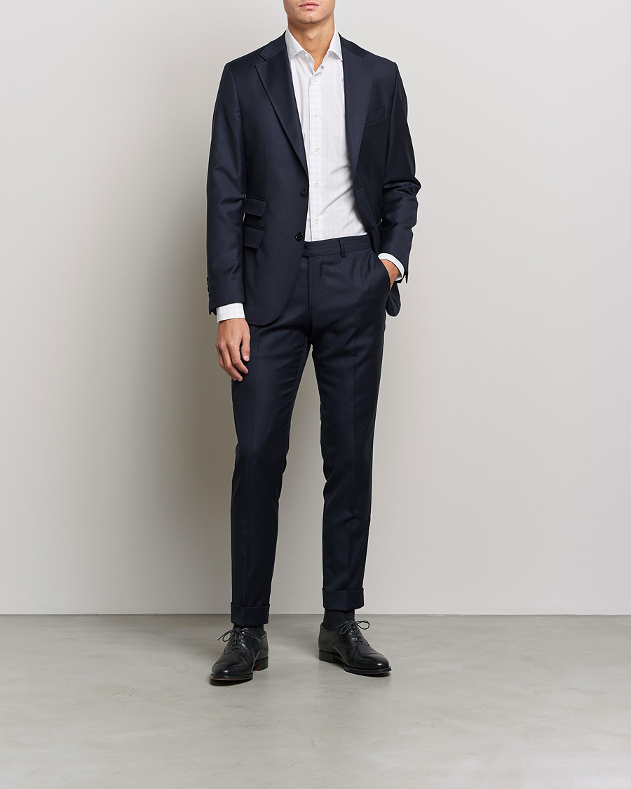 Herren | Hemden | Canali | Slim Fit Cut Away Shirt Blue Check