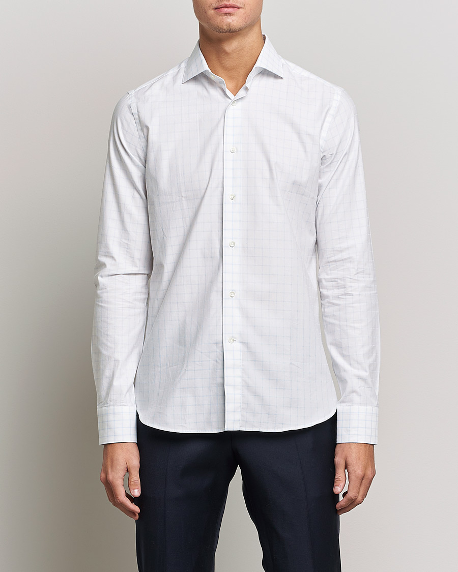 Herren | Hemden | Canali | Slim Fit Cut Away Shirt Blue Check