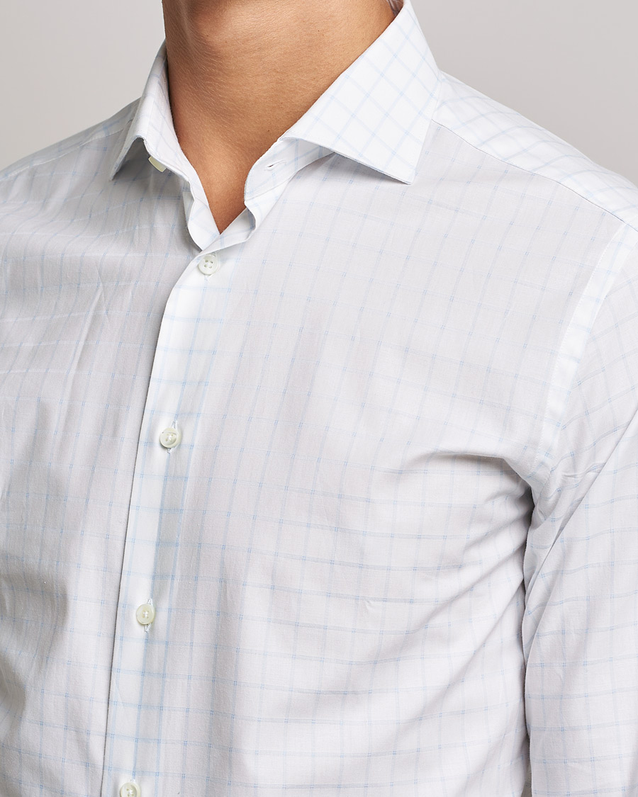 Herren | Hemden | Canali | Slim Fit Cut Away Shirt Blue Check