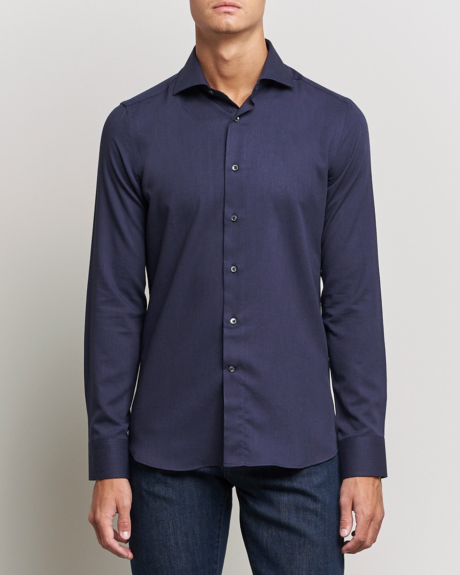 Herren | Hemden | Canali | Slim Fit Flannel Shirt Navy