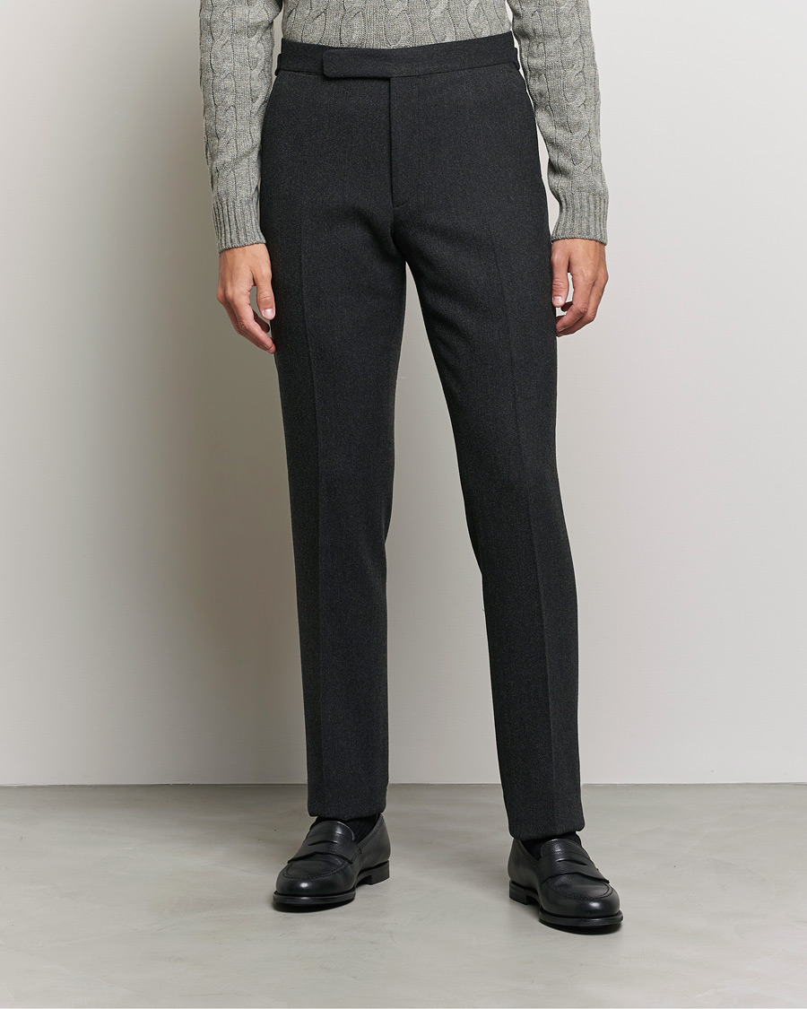 Herren | Hosen | Ralph Lauren Purple Label | Flat Front Flannel Trousers Dark Grey
