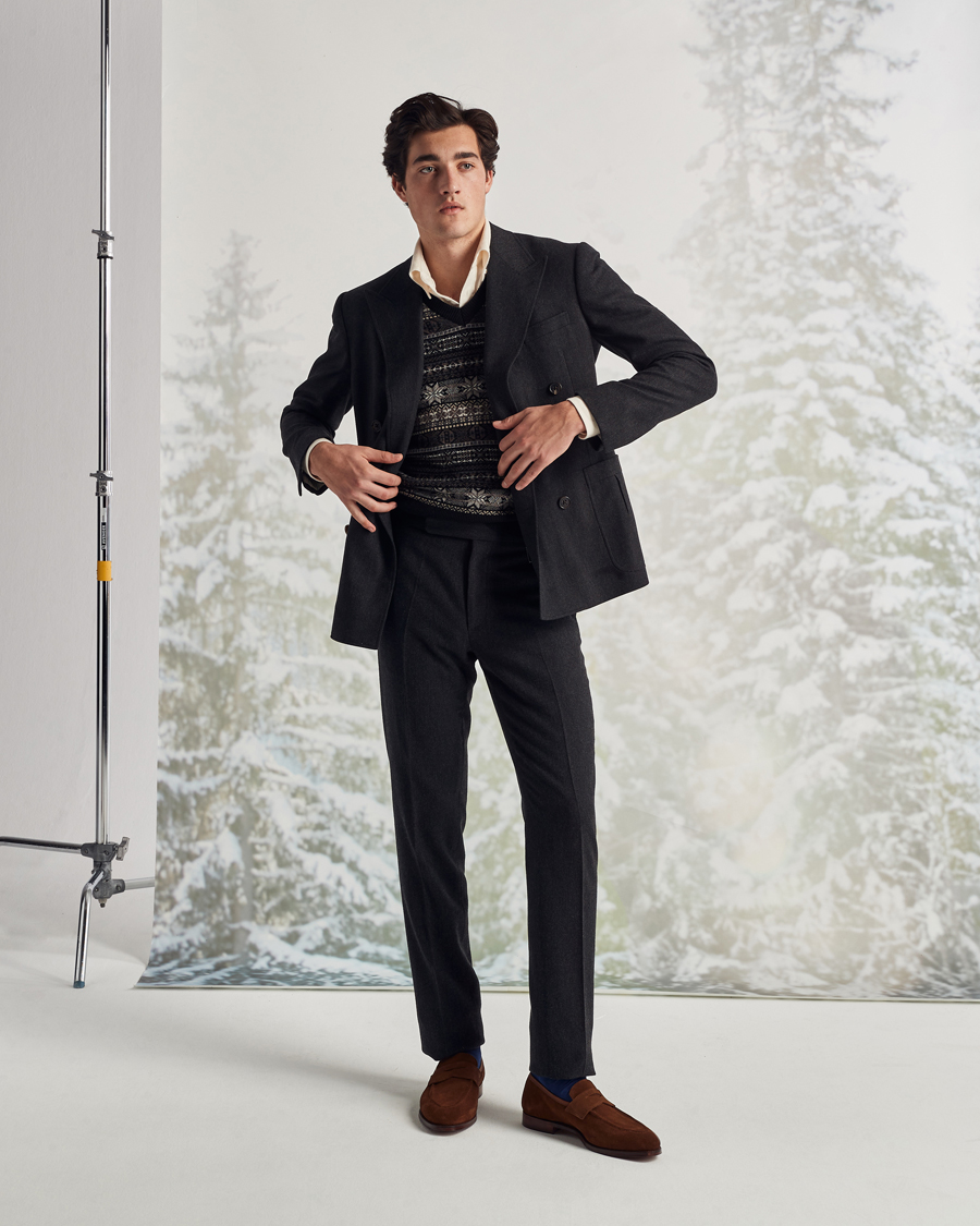 Herren | Hosen | Ralph Lauren Purple Label | Flat Front Flannel Trousers Dark Grey