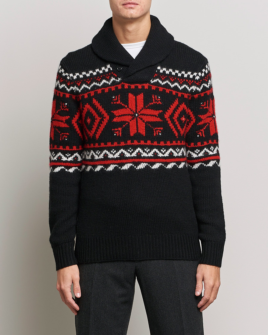 Herren | Pullover | Ralph Lauren Purple Label | Cashmere Jacquard Shawl Sweater Black/Red