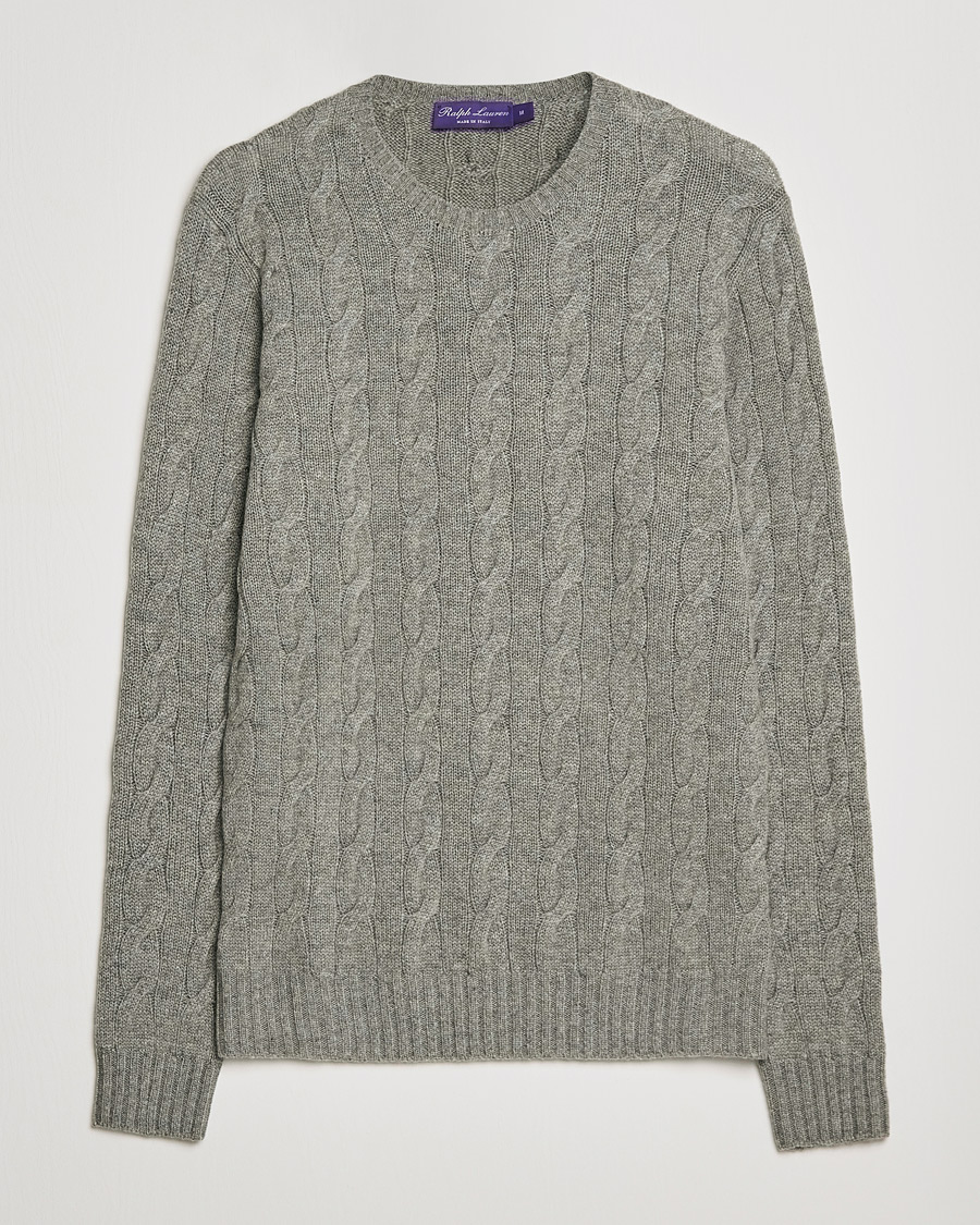 Herren | Pullover | Ralph Lauren Purple Label | Cashmere Cable Crewneck Light Grey