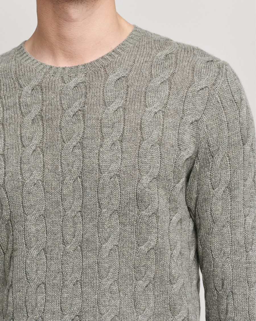 Herren | Pullover | Ralph Lauren Purple Label | Cashmere Cable Crewneck Light Grey