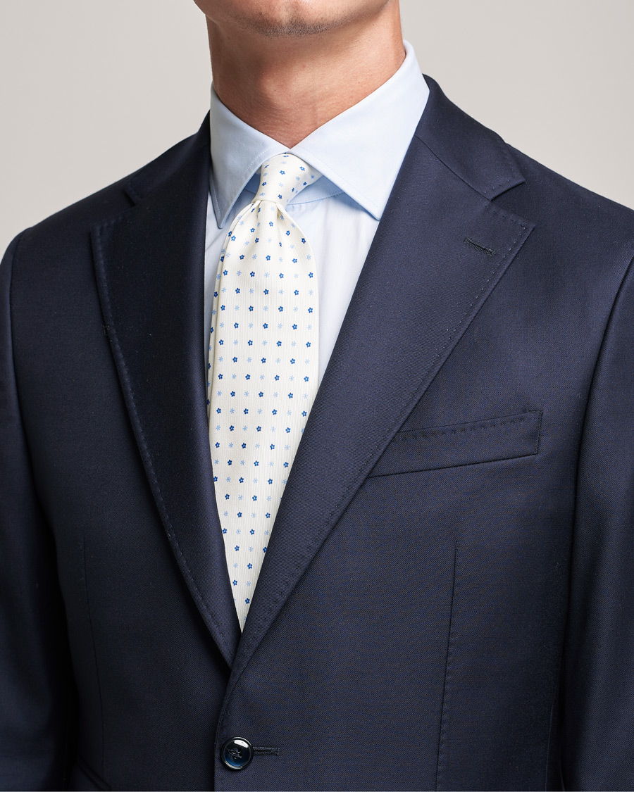 Herren | E. Marinella 3-Fold Flower Silk Tie White | E. Marinella | 3-Fold Flower Silk Tie White