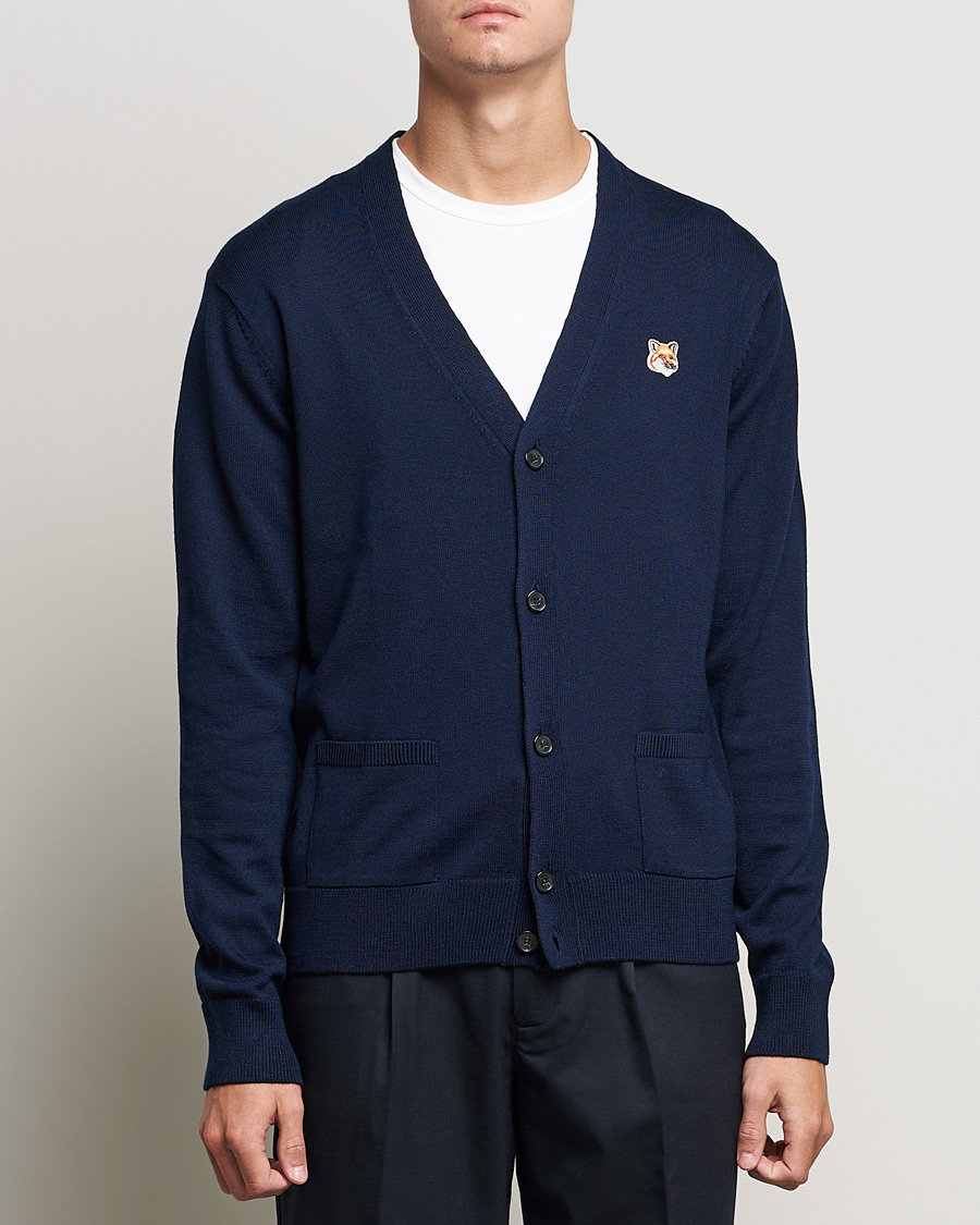 Herren | Pullover | Maison Kitsuné | Fox Head Wool Cardigan Navy