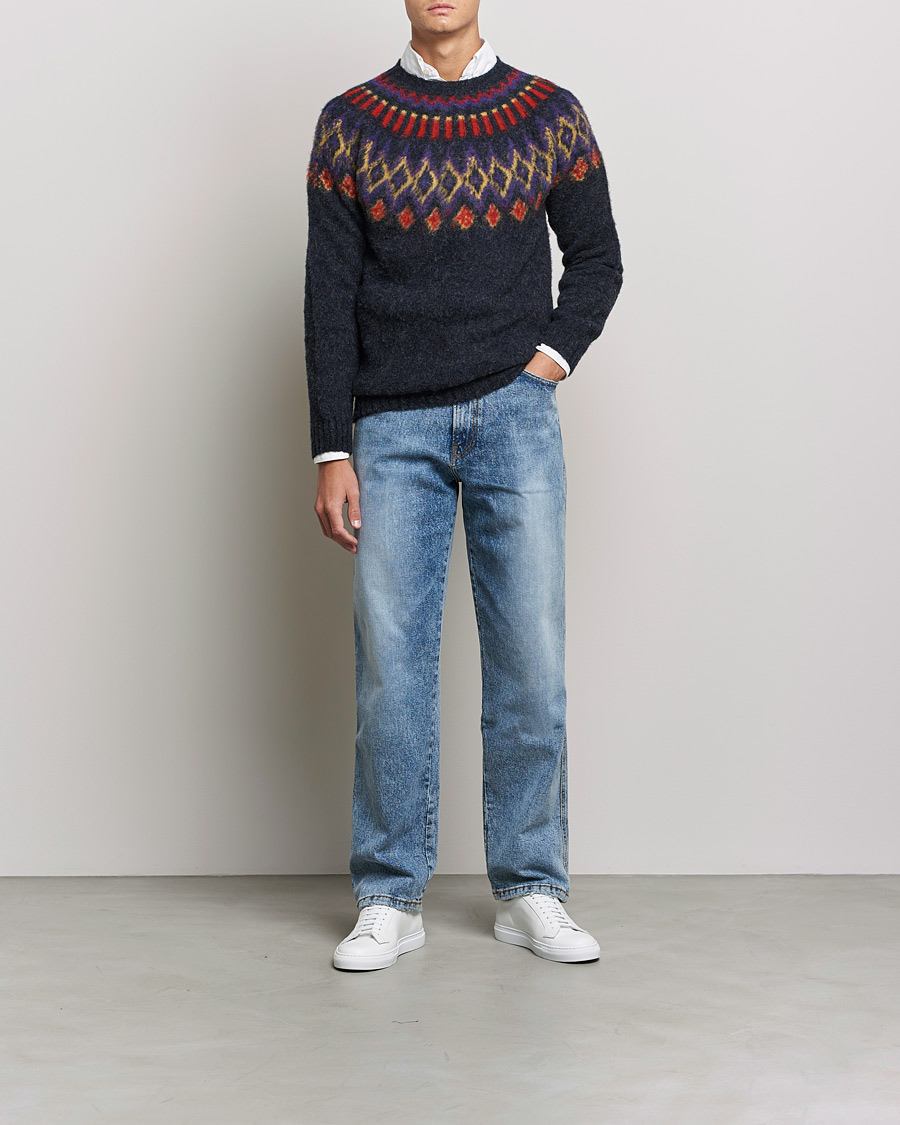 Herren | Pullover | Howlin' | Brushed Wool Fair Isle Crew Sweater Charcoal