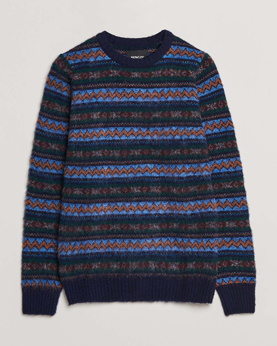 Herren | Pullover | Howlin' | Brushed Wool All Over Fair Isle Crew Neck Navy