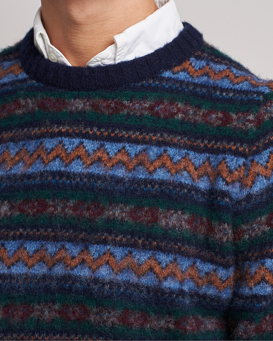 Herren | Pullover | Howlin' | Brushed Wool All Over Fair Isle Crew Neck Navy