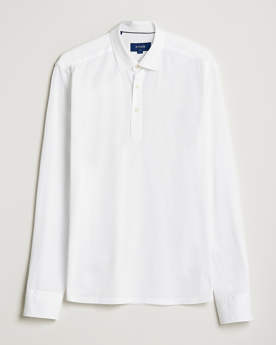 Herren | Pullover | Eton | Slim Fit Cotton Piqué Popover Shirt White
