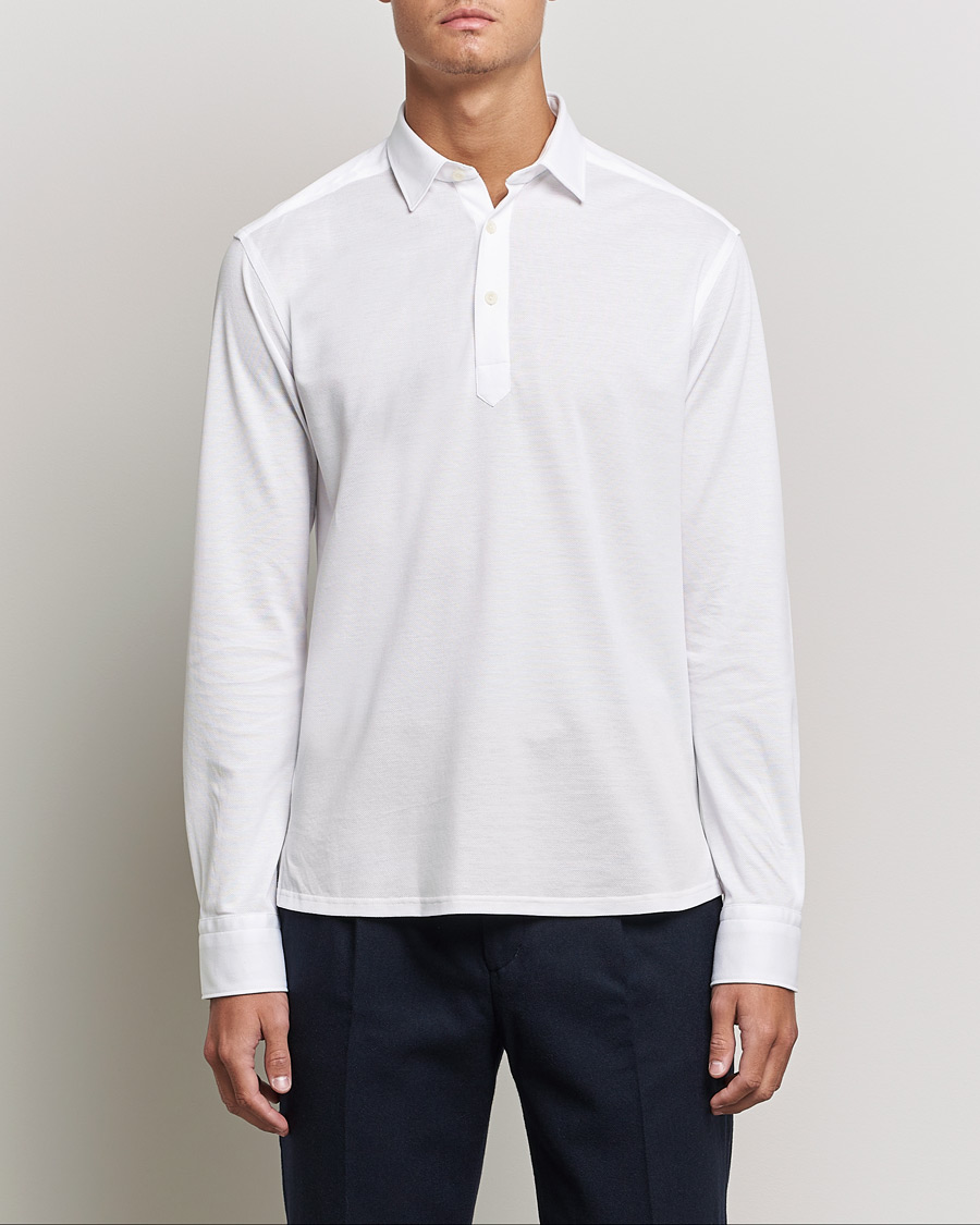 Herren | Pullover | Eton | Slim Fit Cotton Piqué Popover Shirt White