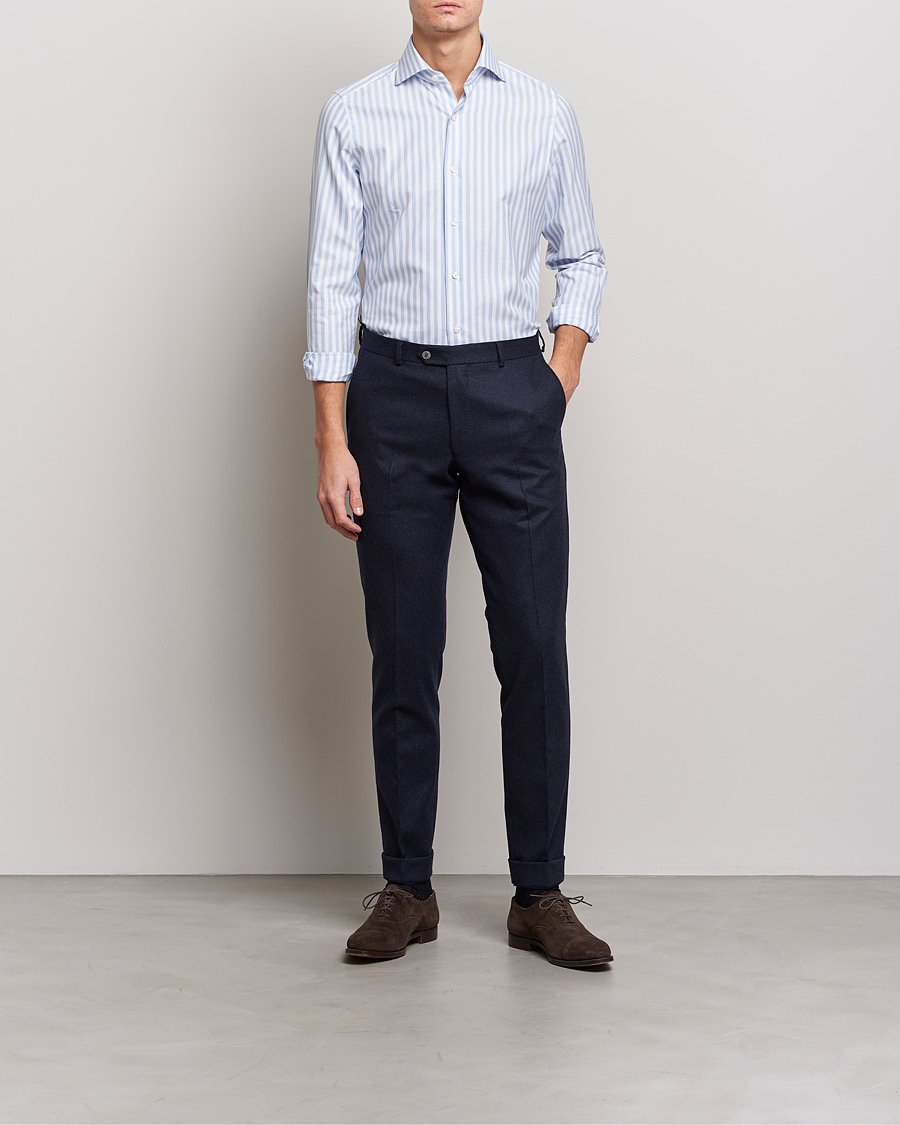 Herren | Hemden | Finamore Napoli | Milano Slim Comfort Shirt Light Blue Stripe