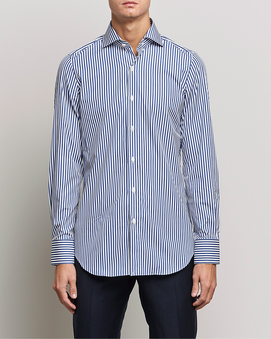 Herren | Hemden | Finamore Napoli | Milano Slim Dress Shirt Blue Stripe