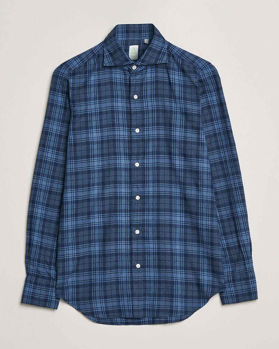 Herren | Hemden | Finamore Napoli | Tokyo Slim Light Flannel Shirt Navy Check