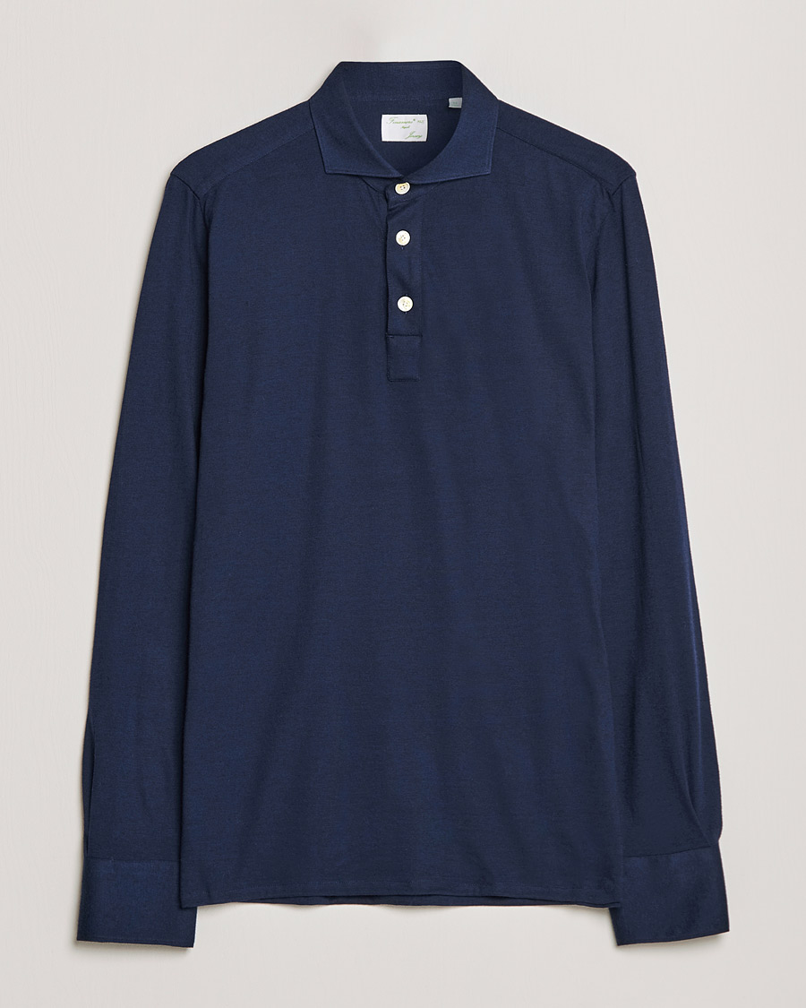 Herren | Pullover | Finamore Napoli | Orlando Cashmere Blend Long Sleeve Polo Navy