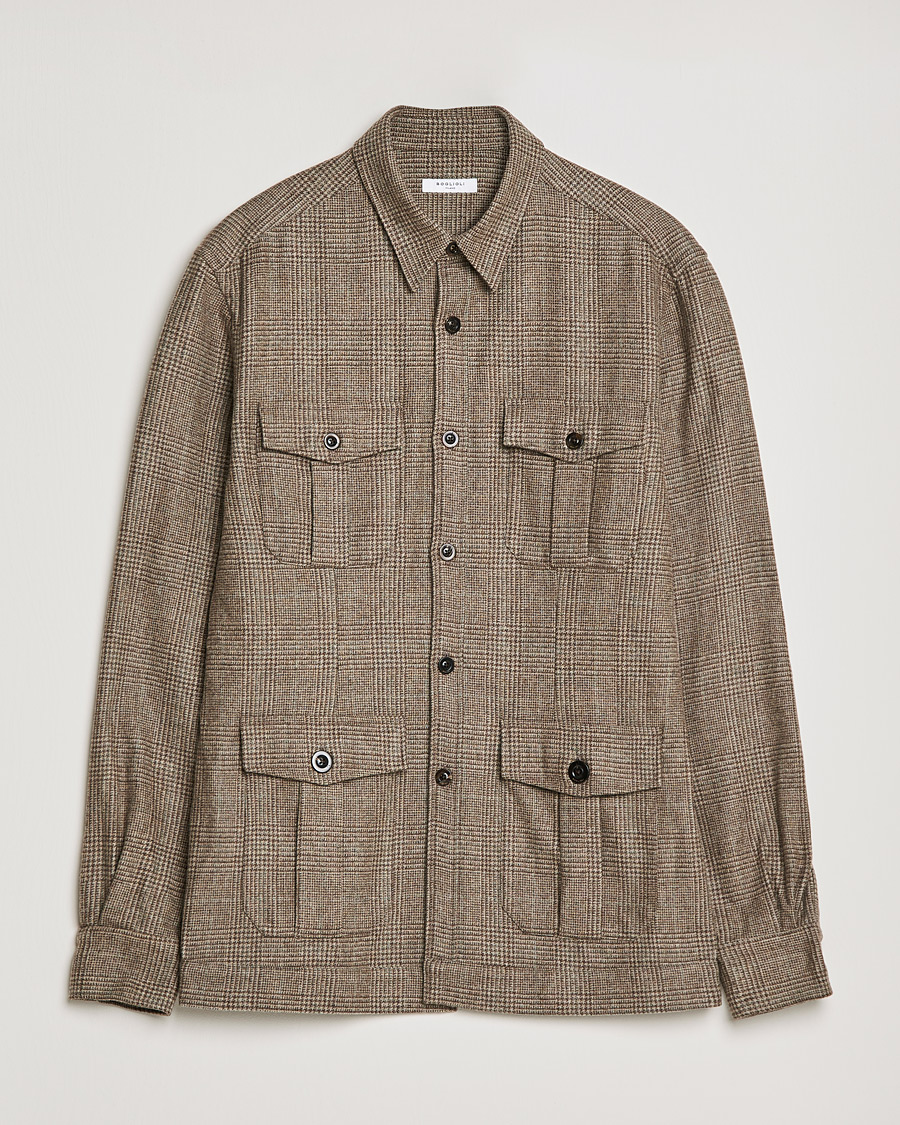 Herren | Hemden | Boglioli | Check Flannel Overshirt Beige