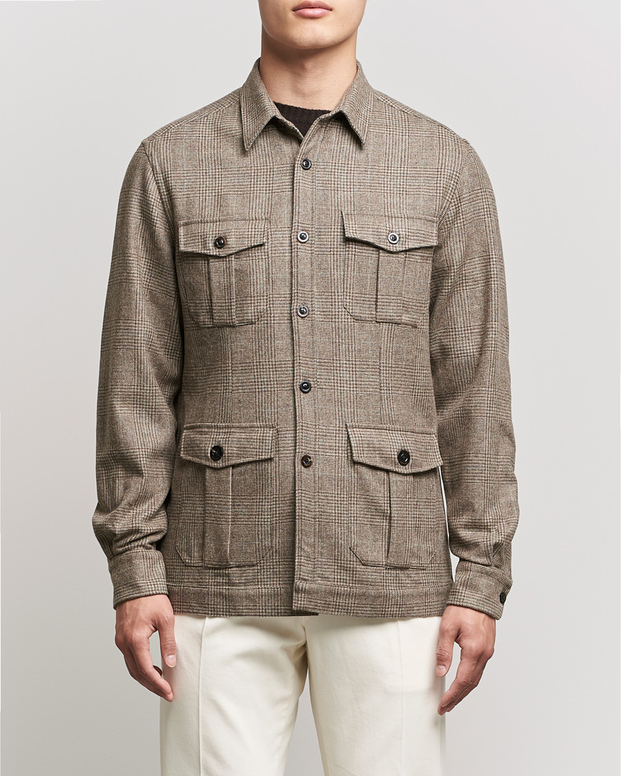 Herren | Hemden | Boglioli | Check Flannel Overshirt Beige