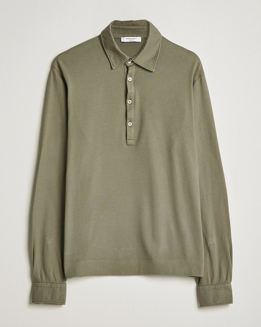 Herren | Pullover | Boglioli | Long Sleeve Polo Shirt Sage Green