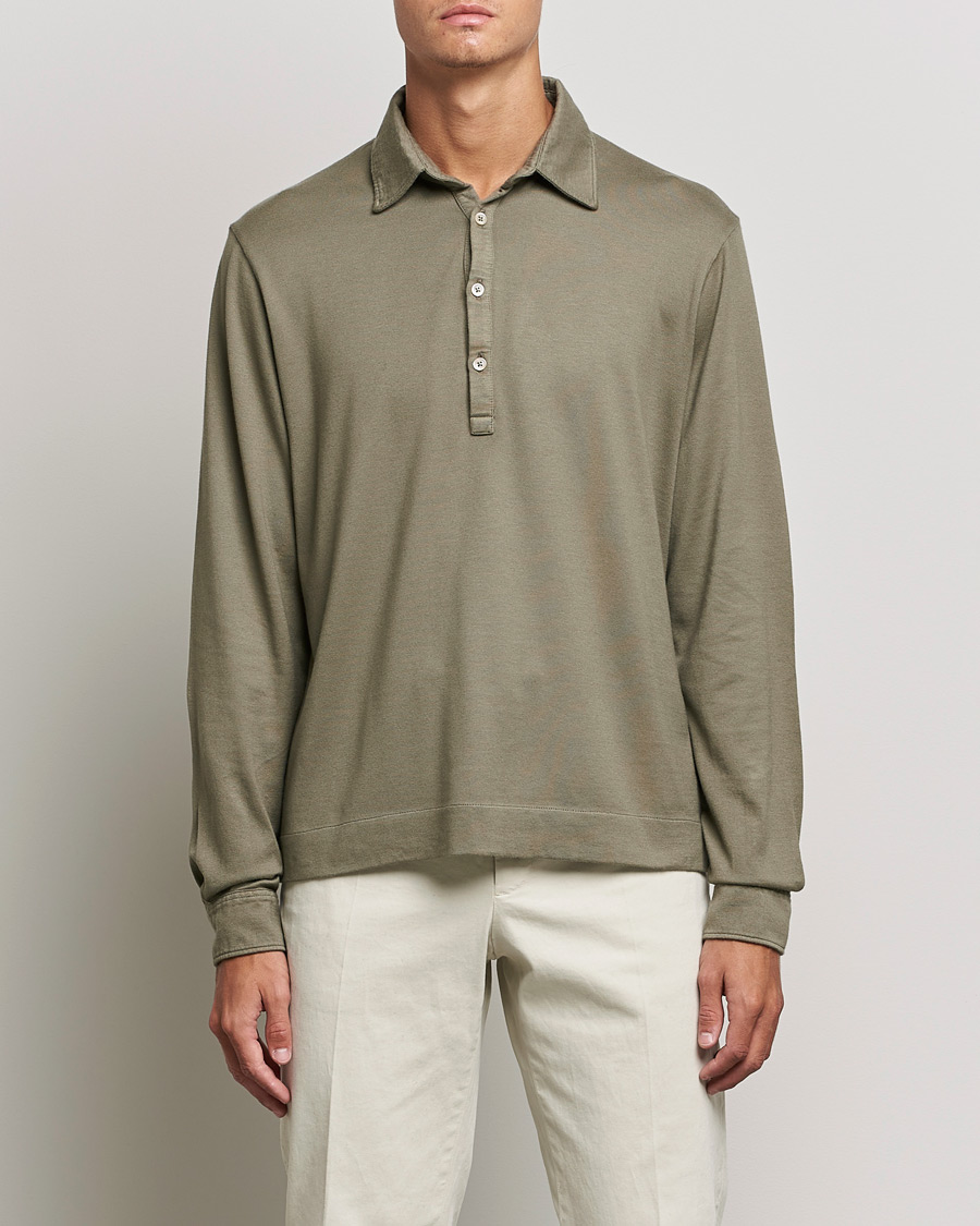 Herren | Pullover | Boglioli | Long Sleeve Polo Shirt Sage Green