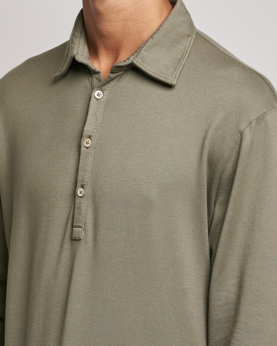 Herren | Pullover | Boglioli | Long Sleeve Polo Shirt Sage Green