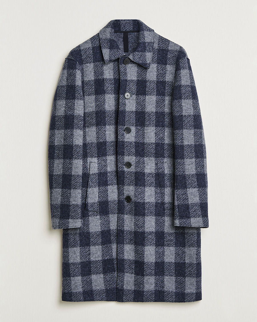 Herren | Jacken | Harris Wharf London | Vichy Fleece Lined Mac Coat Blue/Grey