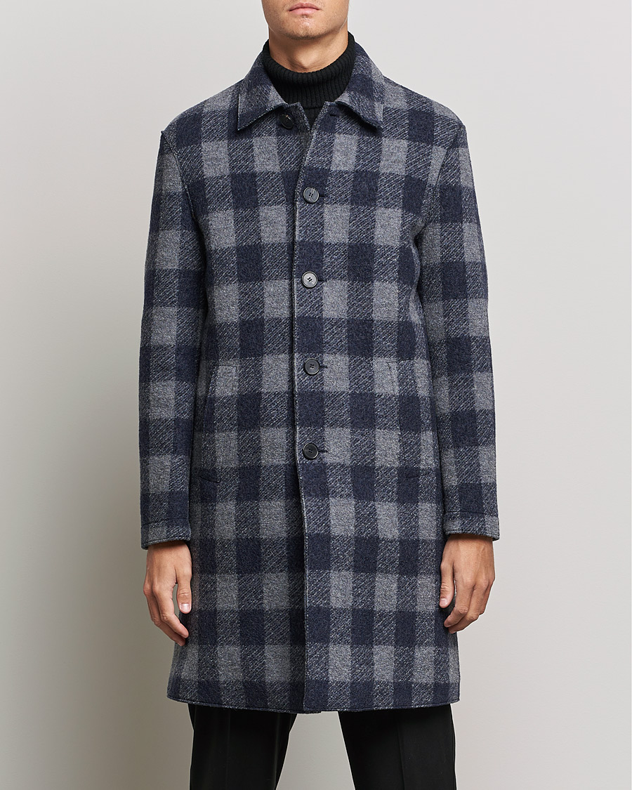 Herren | Jacken | Harris Wharf London | Vichy Fleece Lined Mac Coat Blue/Grey