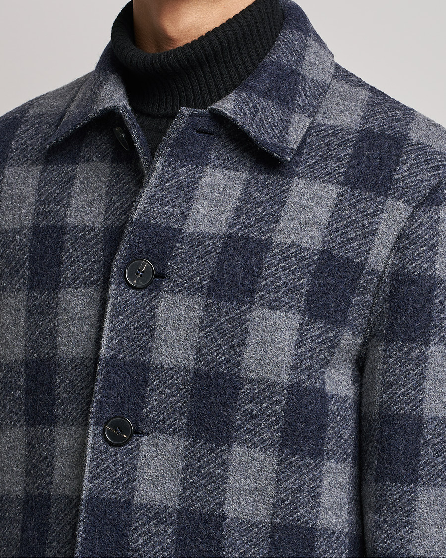 Herren | Jacken | Harris Wharf London | Vichy Fleece Lined Mac Coat Blue/Grey