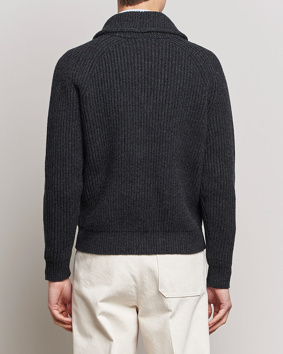 Herren | Pullover | Drake's | Lambswool 6-Ply Shawl Collar Cardigan Grey