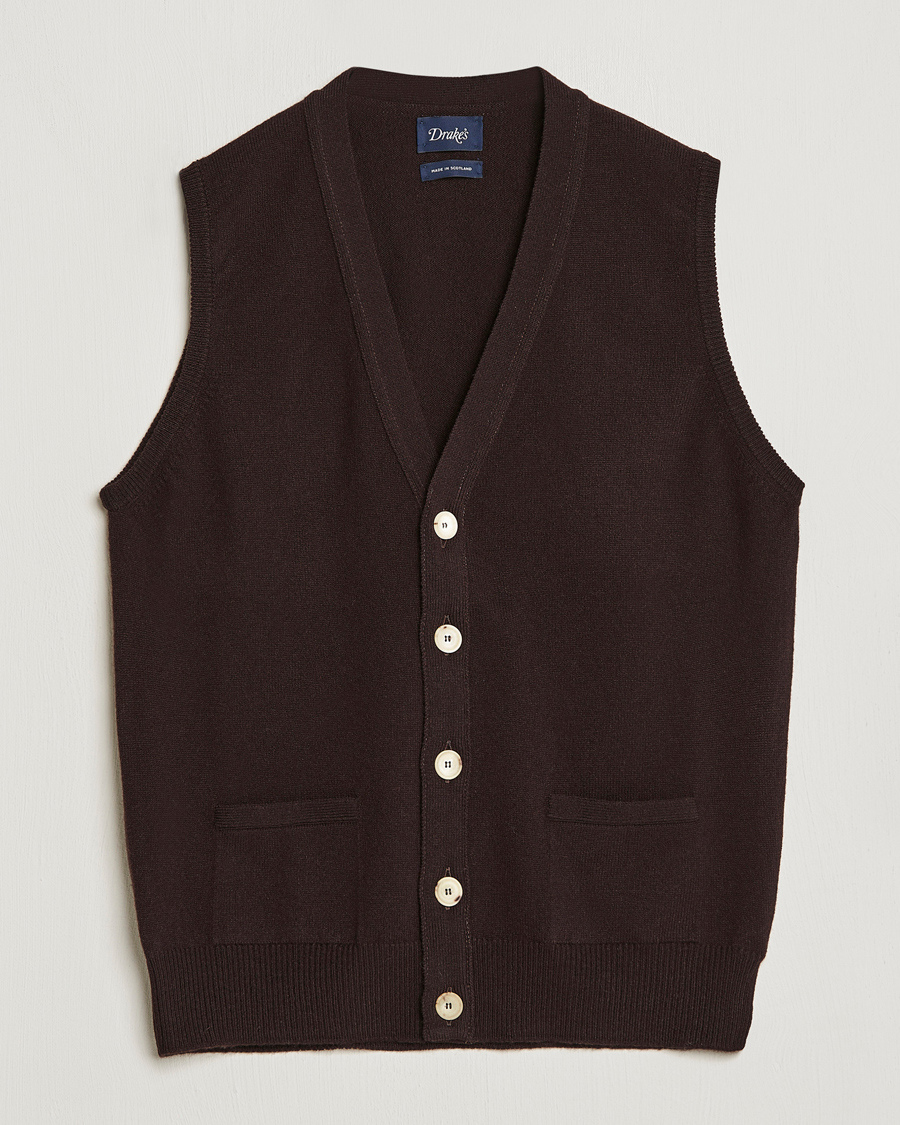Herren | Pullover | Drake's | Lambswool Vest Cardigan Brown