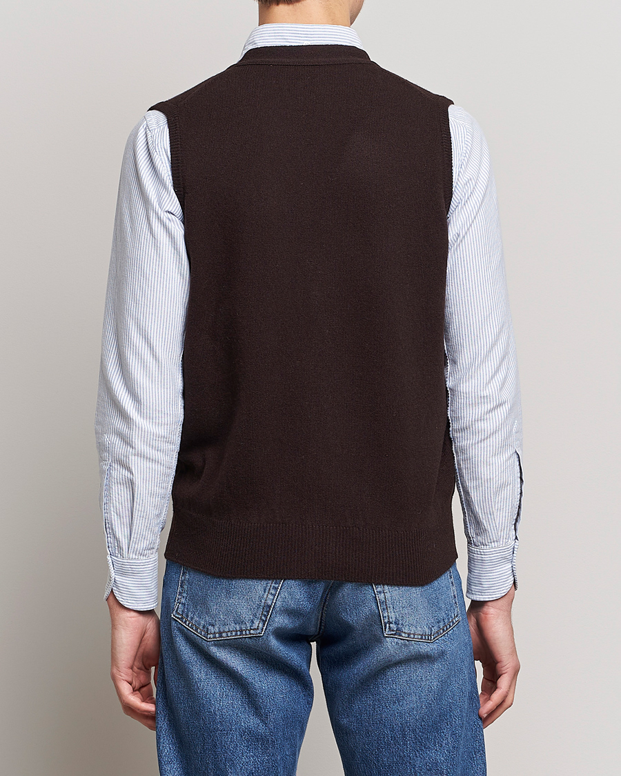 Herren | Pullover | Drake's | Lambswool Vest Cardigan Brown
