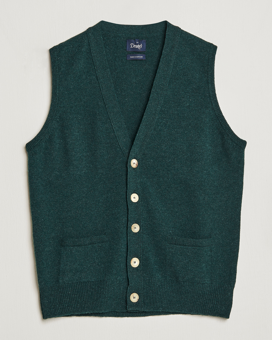 Herren | Pullover | Drake's | Lambswool Vest Cardigan Green