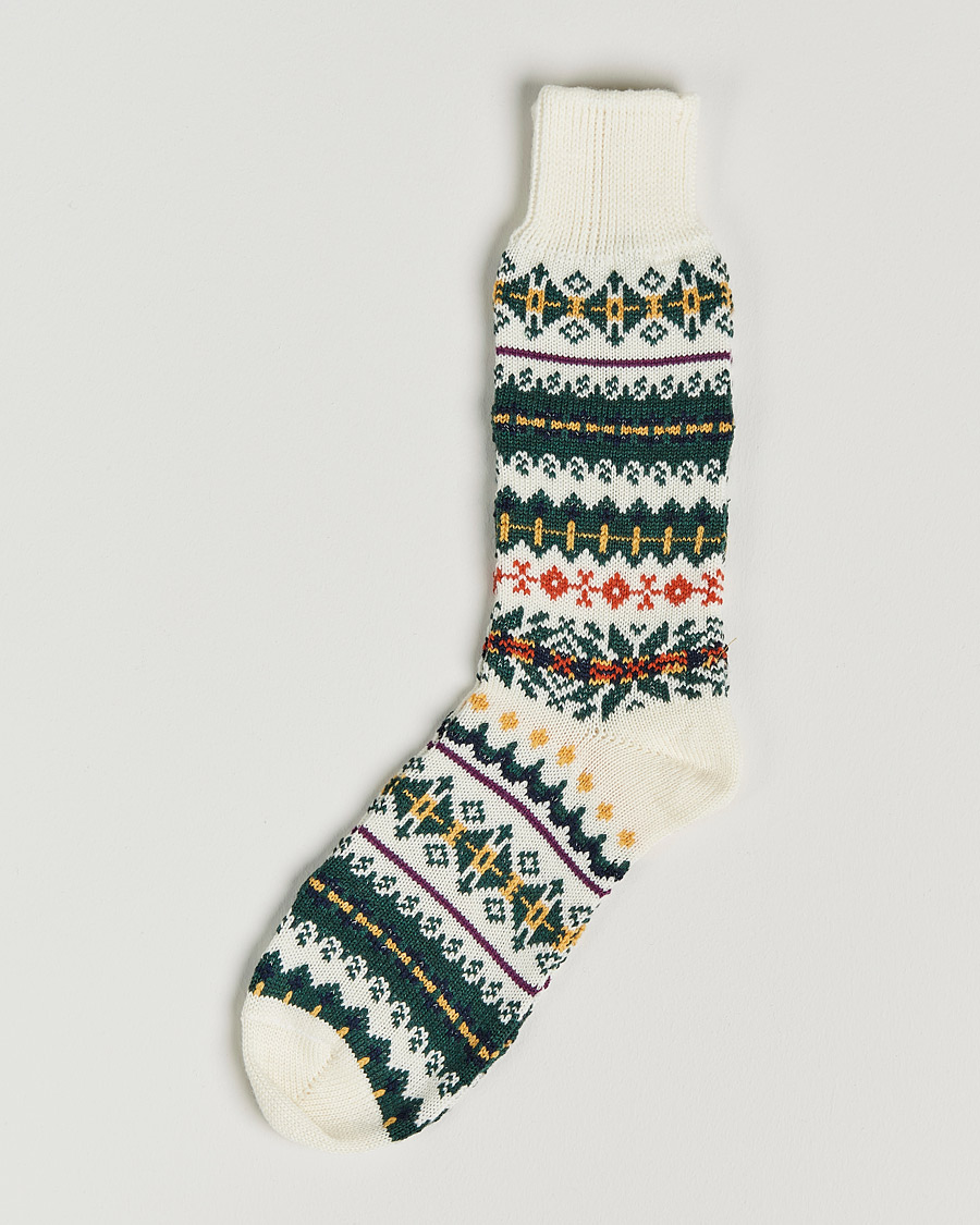 Herren | Unterwäsche | Drake's | Fairisle Wool/Cotton Socks Ecru