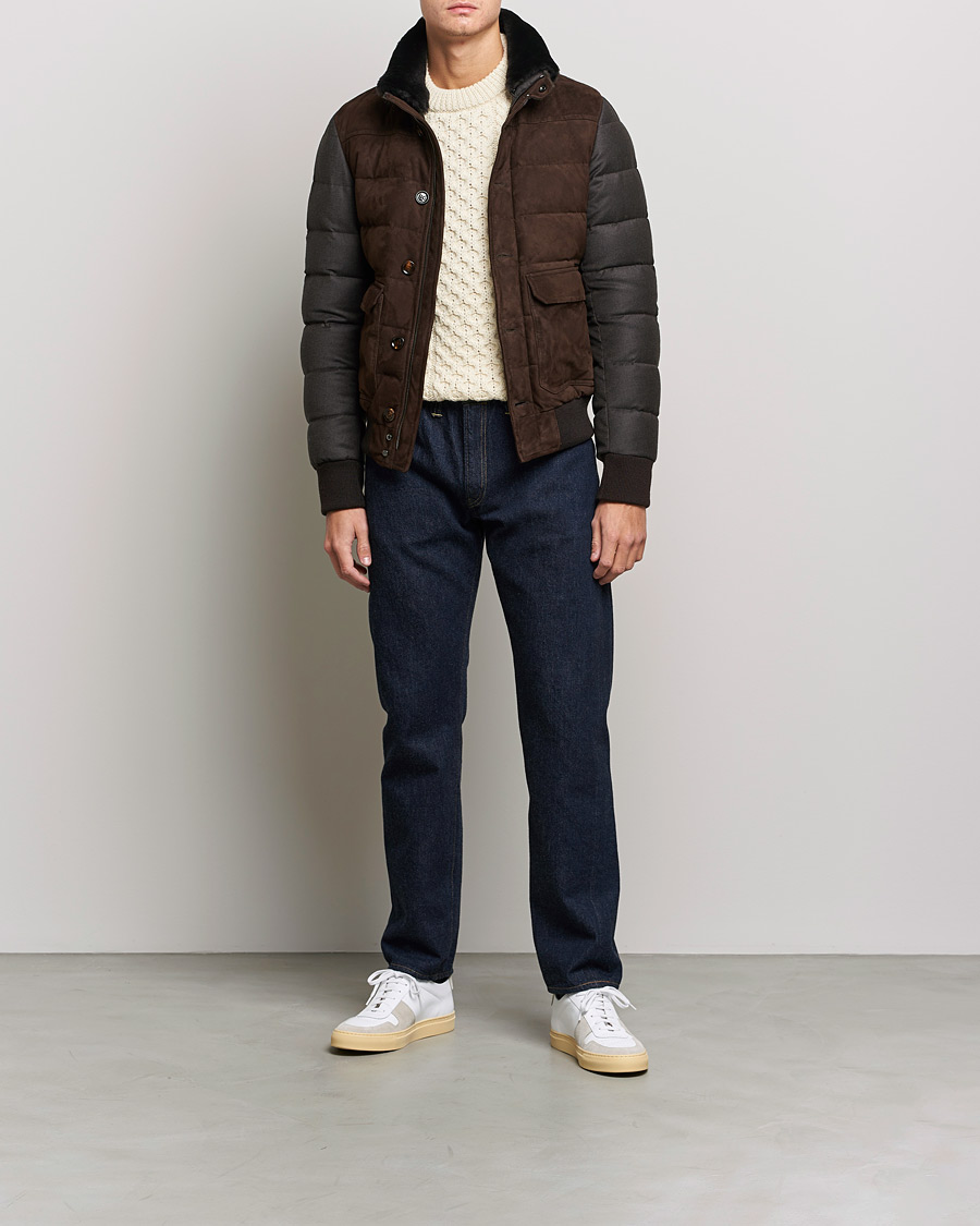 Herren | Jacken | MooRER | Fantoni Wool/Cashmere Suede Bomber Jacket Dark Brown