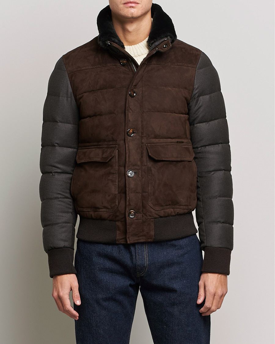 Herren | Jacken | MooRER | Fantoni Wool/Cashmere Suede Bomber Jacket Dark Brown