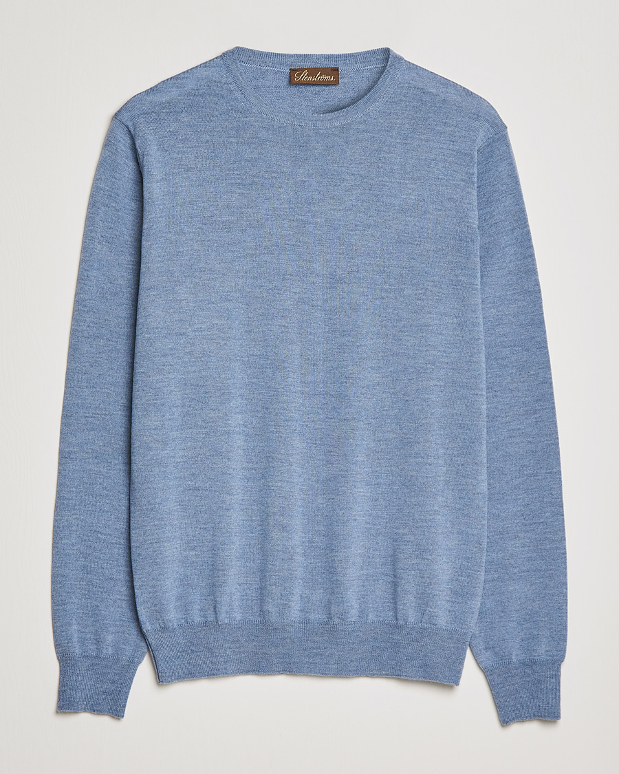 Herren | Pullover | Stenströms | Merino Crew Neck Light Blue