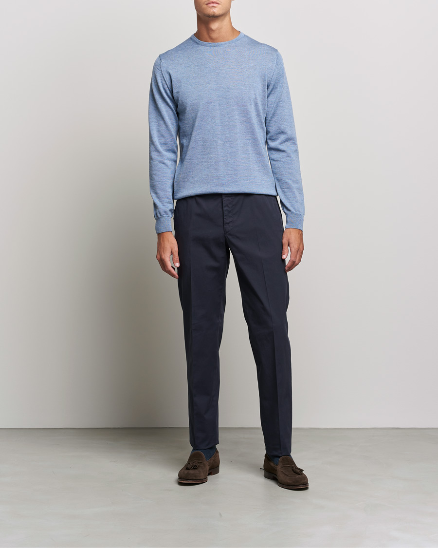 Herren | Pullover | Stenströms | Merino Crew Neck Light Blue