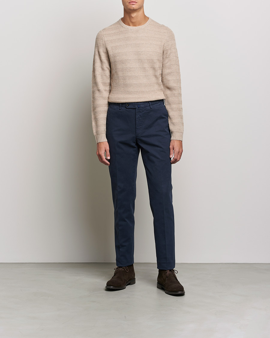 Herren | Pullover | Stenströms | Merino/Cashmere Herringbone Crew Neck Beige