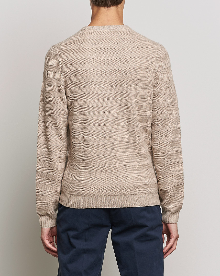 Herren | Pullover | Stenströms | Merino/Cashmere Herringbone Crew Neck Beige