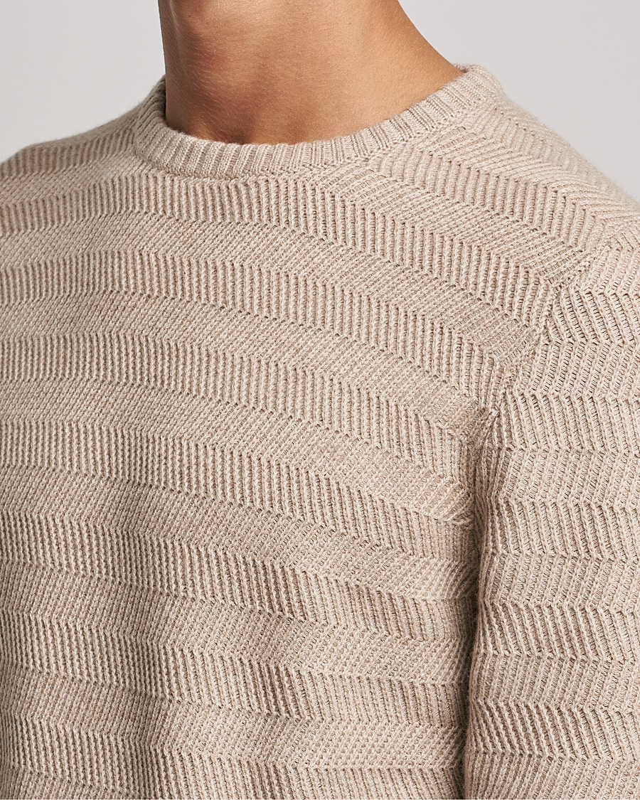 Herren | Pullover | Stenströms | Merino/Cashmere Herringbone Crew Neck Beige