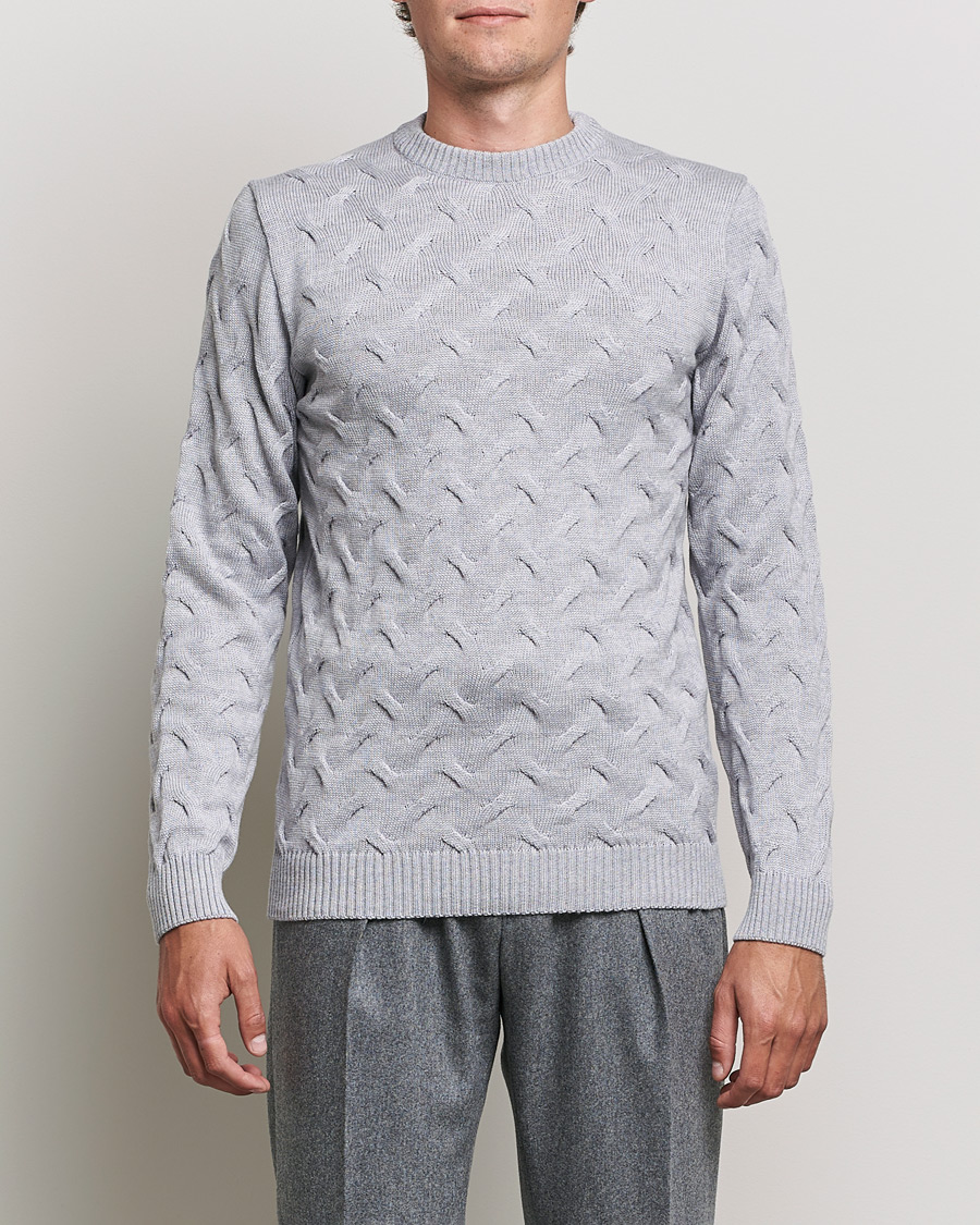Herren | Pullover | Stenströms | Heavy Cable Merino Crew Neck Light Grey