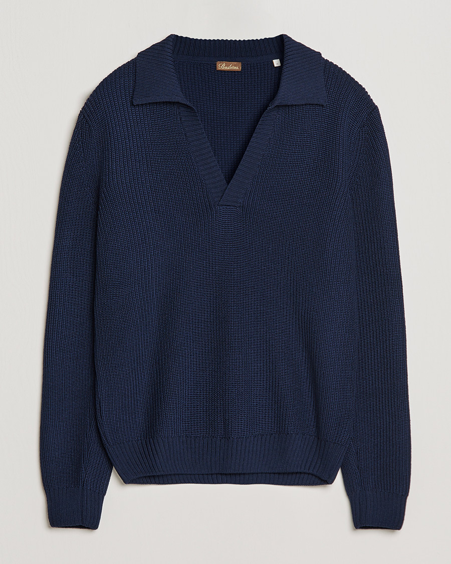 Herren | Pullover | Stenströms | Chunky Merino Polo Navy