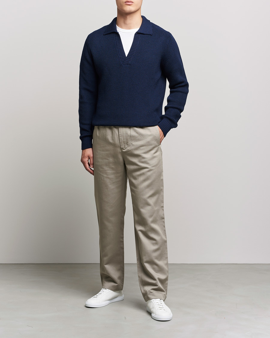 Herren | Pullover | Stenströms | Chunky Merino Polo Navy