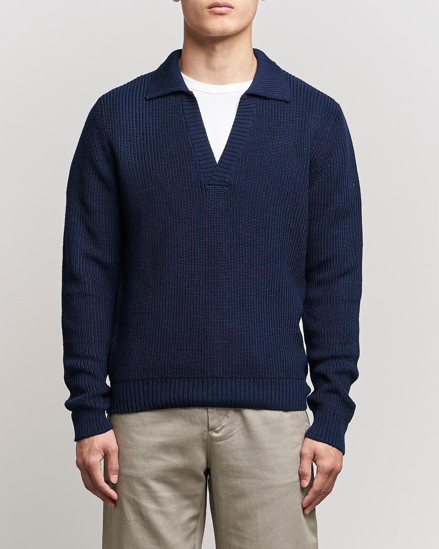 Herren | Pullover | Stenströms | Chunky Merino Polo Navy